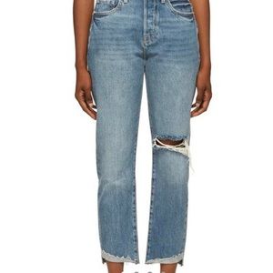 FRAME light wash straight leg distressed jeans “Le Original”